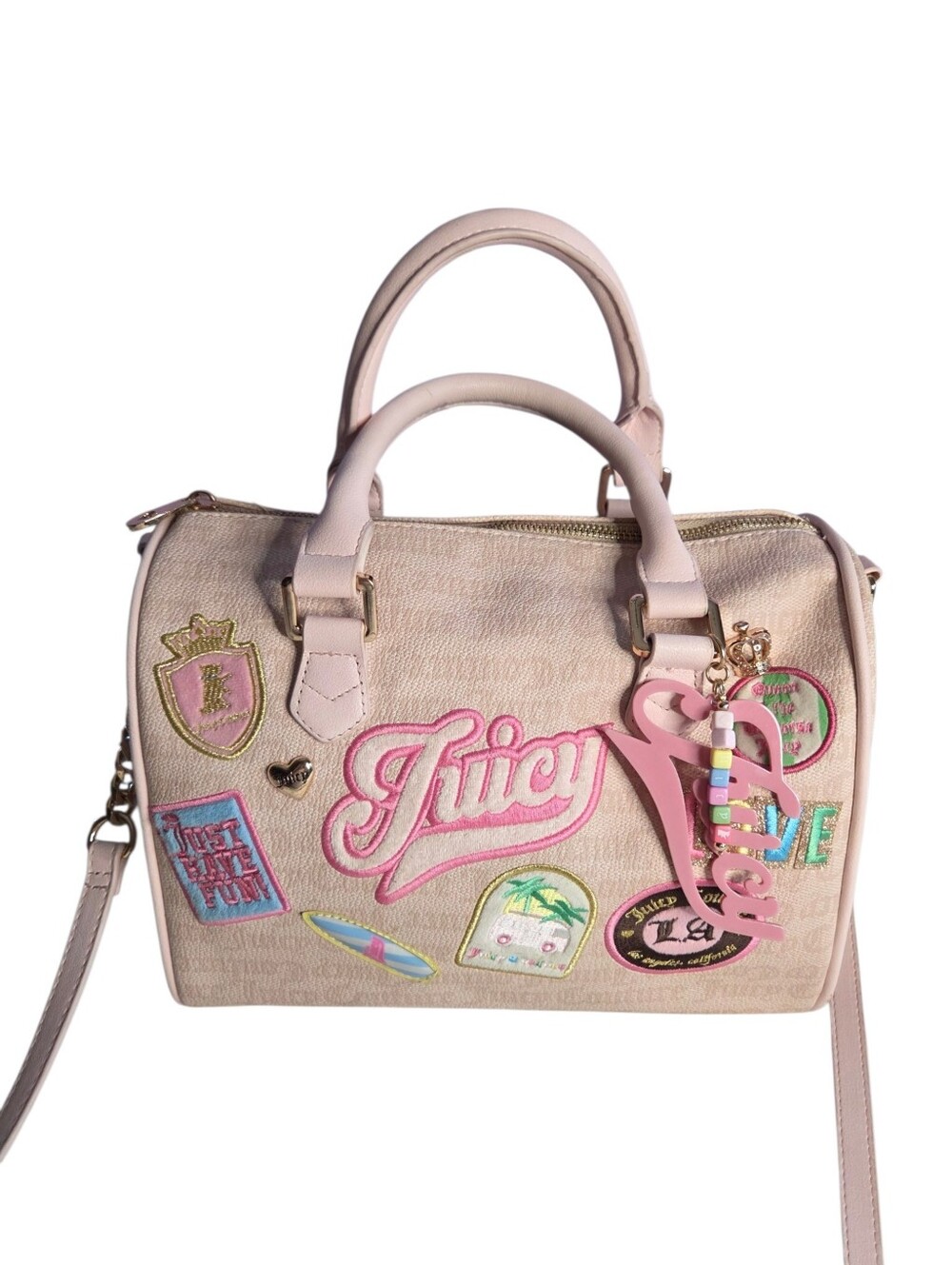 Juicy Couture Run The World Pink Patch Logo Satchel Bag